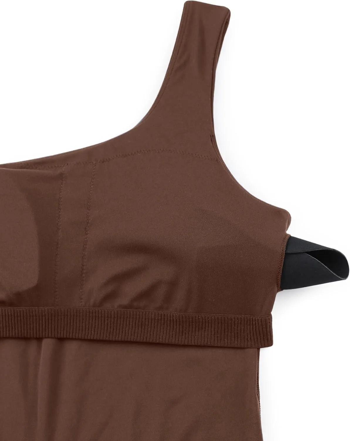 CRZ YOGA Butterluxe One Shoulder Athletic Rompers for Women Removable Padded Shorts Jumpsuit One Piece Stretchy Bodysuit