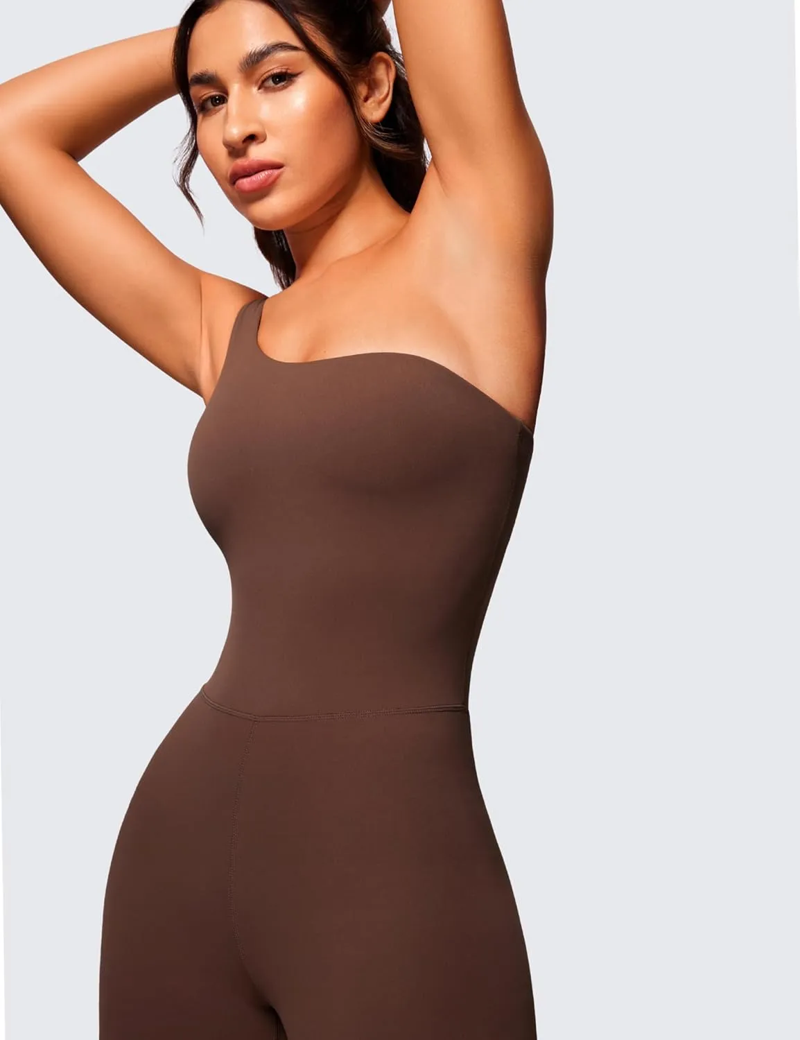CRZ YOGA Butterluxe One Shoulder Athletic Rompers for Women Removable Padded Shorts Jumpsuit One Piece Stretchy Bodysuit