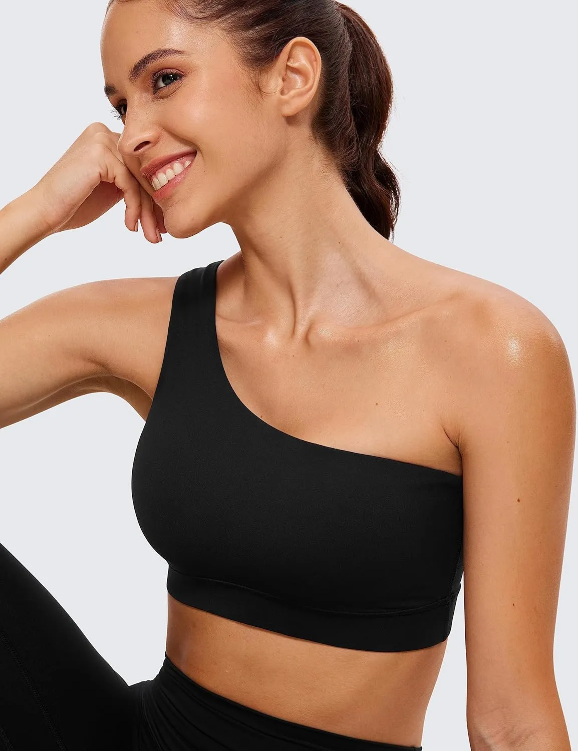 CRZ YOGA Butterluxe Womens One Shoulder Sports Bra - Sleeveless One Strap Low Impact Asymmetrical Workout Yoga Tops