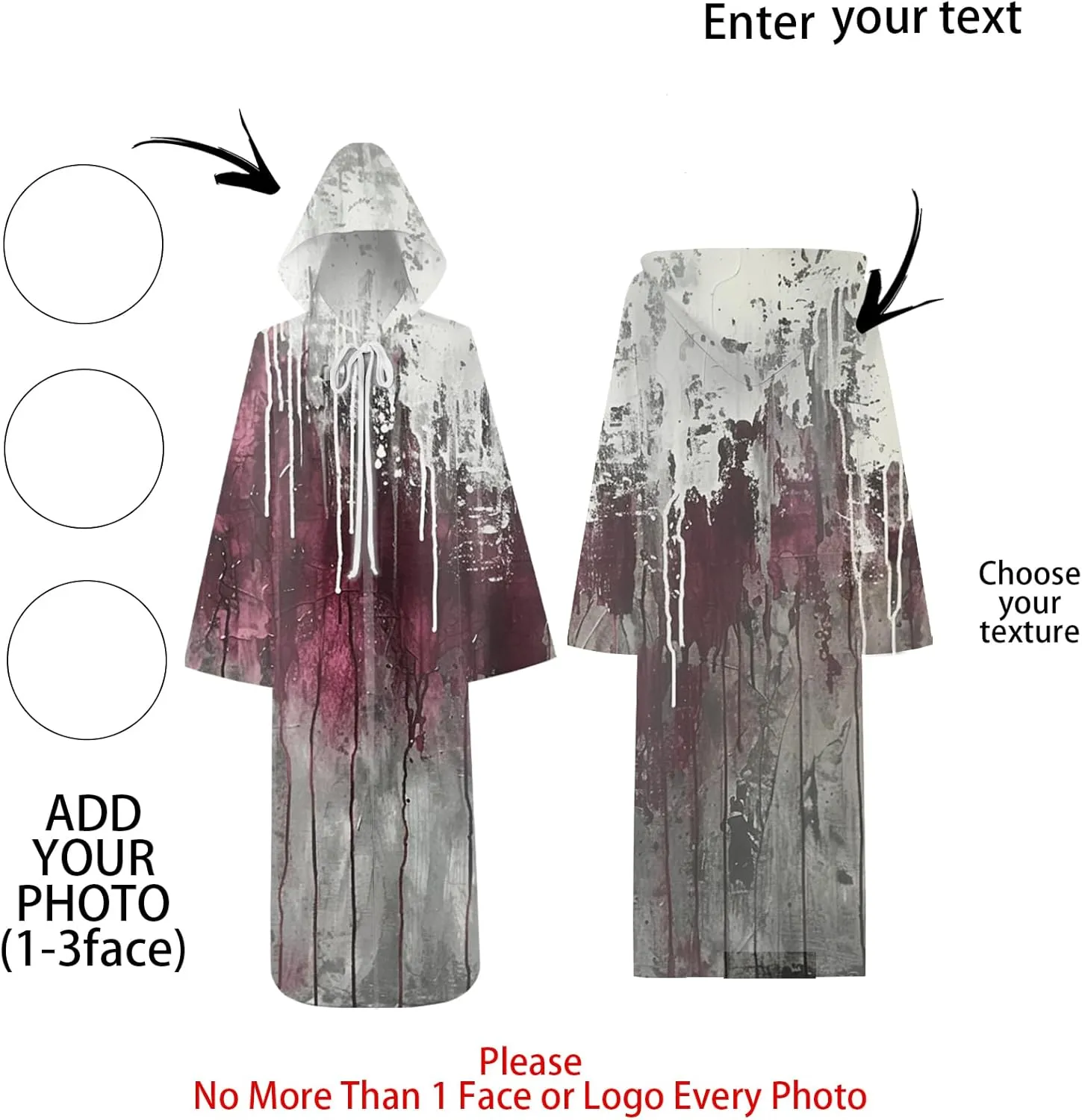 Custom Cape Halloween,Face Photo Cape Design Your Own Personalized Hooded Cloak Unisex Cape Halloween Christmas Costume