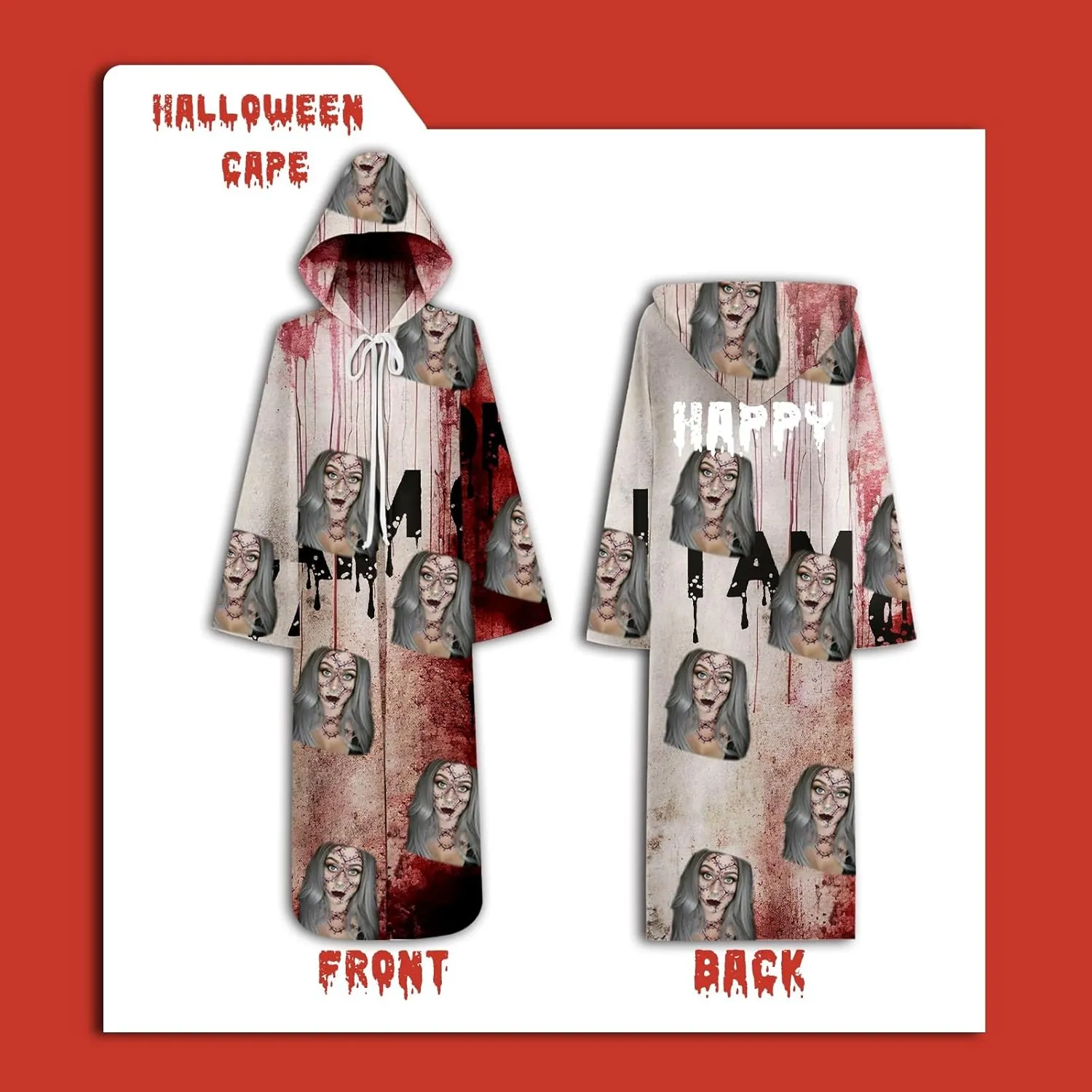 Custom Halloween Vampire Costume,Face Photo Long Vampire Design Your Own Personalized Cosplay Cloak Cape Masquerade Supplies