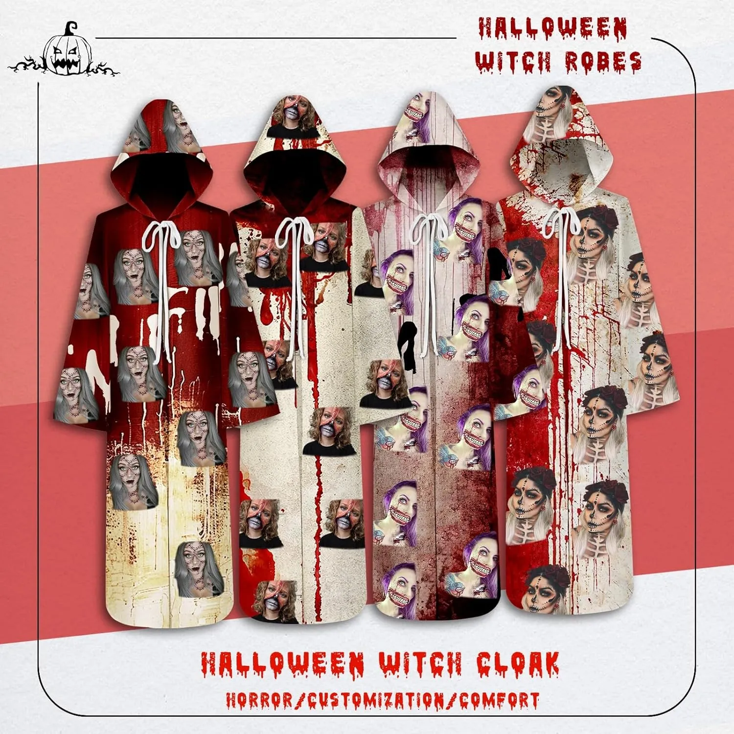 Custom Halloween Vampire Costume,Face Photo Long Vampire Design Your Own Personalized Cosplay Cloak Cape Masquerade Supplies