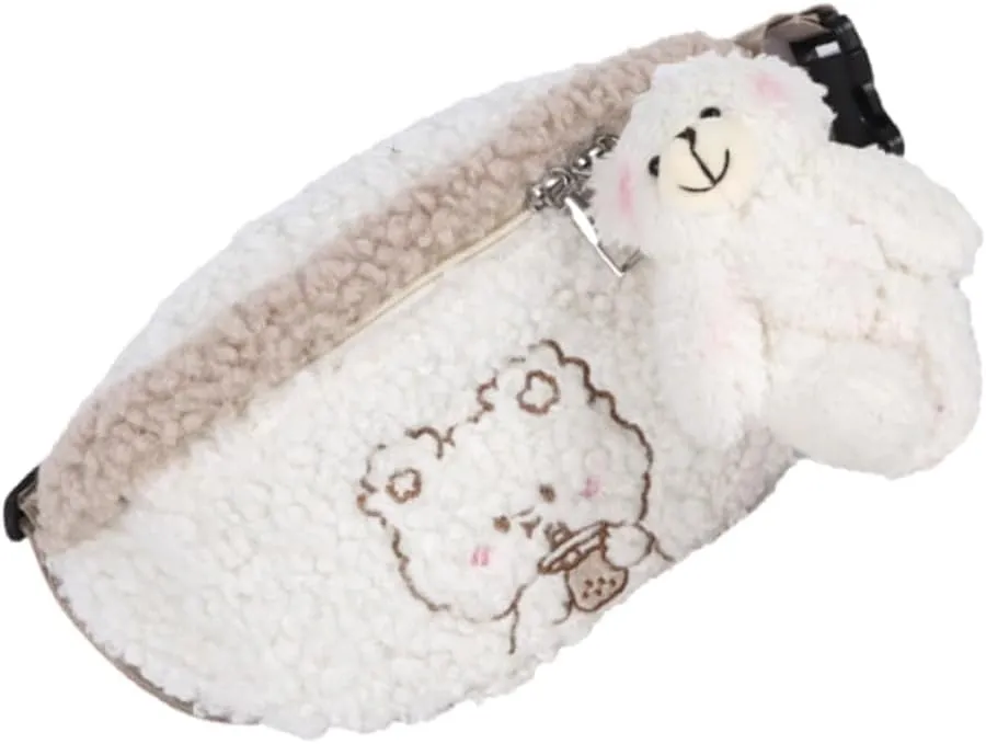 Cute Bear Pattern Female Waist Bag Fluffy Fanny Pack for Shopping Traveling Daily Use Lightweight Storage Pouch with Workmanship present for Friends Family