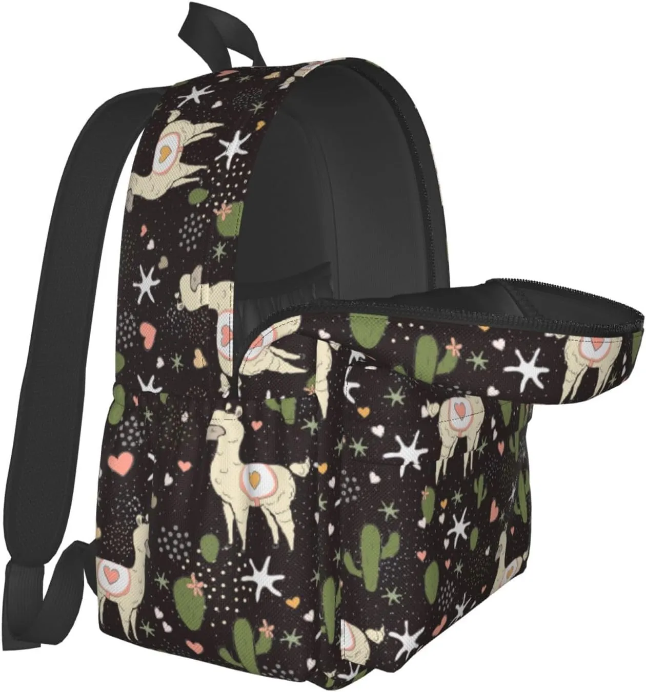 Cute Cactus Llama Laptop Commuter Backpack Shoulder Bag Casual Back Pack Daypack Bags With Side Pockets For Work Travel Daily Use