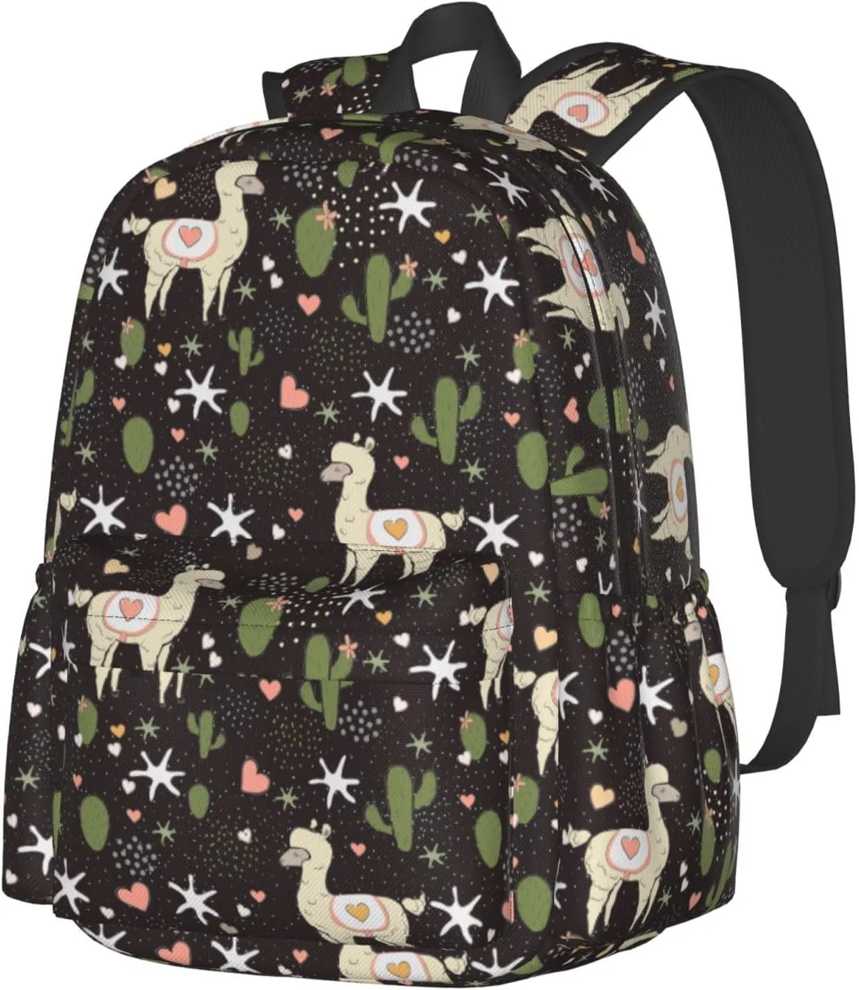 Cute Cactus Llama Laptop Commuter Backpack Shoulder Bag Casual Back Pack Daypack Bags With Side Pockets For Work Travel Daily Use