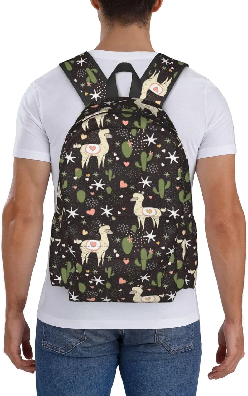 Cute Cactus Llama Laptop Commuter Backpack Shoulder Bag Casual Back Pack Daypack Bags With Side Pockets For Work Travel Daily Use