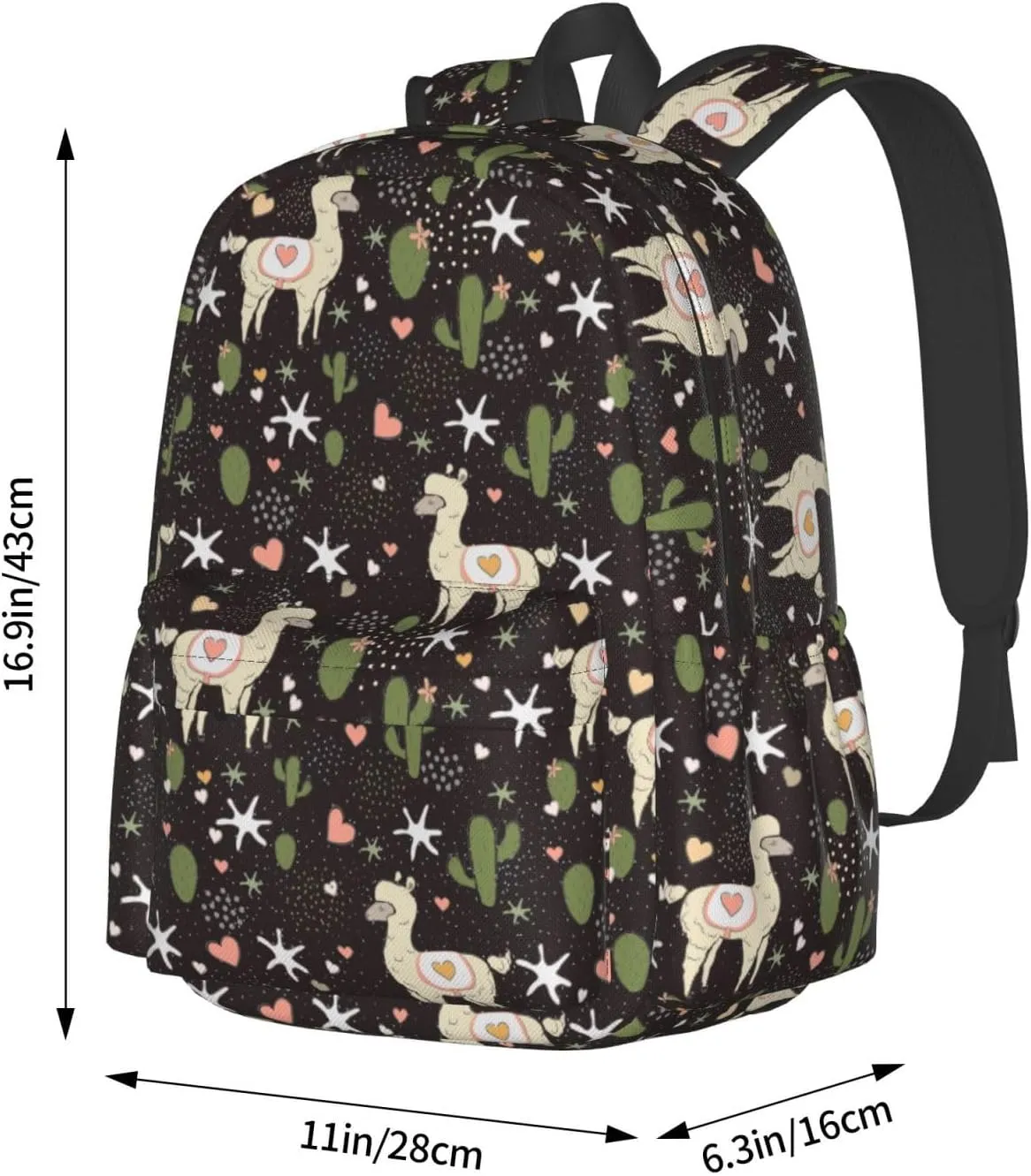 Cute Cactus Llama Laptop Commuter Backpack Shoulder Bag Casual Back Pack Daypack Bags With Side Pockets For Work Travel Daily Use