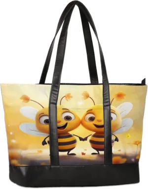 Cute Cartoon Bees Laptop Tote Bag for Women Lightweight Work Purse with Multiple Compartments Fits 13-15.6 Inch Laptop Tablet Shoulder Bag for Office Travel Daily Use