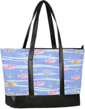 Cute Cartoon Dolphins Fishes Laptop Tote Bag for Women Lightweight Work Purse with Multiple Compartments Fits 13-15.6 Inch Laptop Tablet Shoulder Bag for Office Travel Daily Use