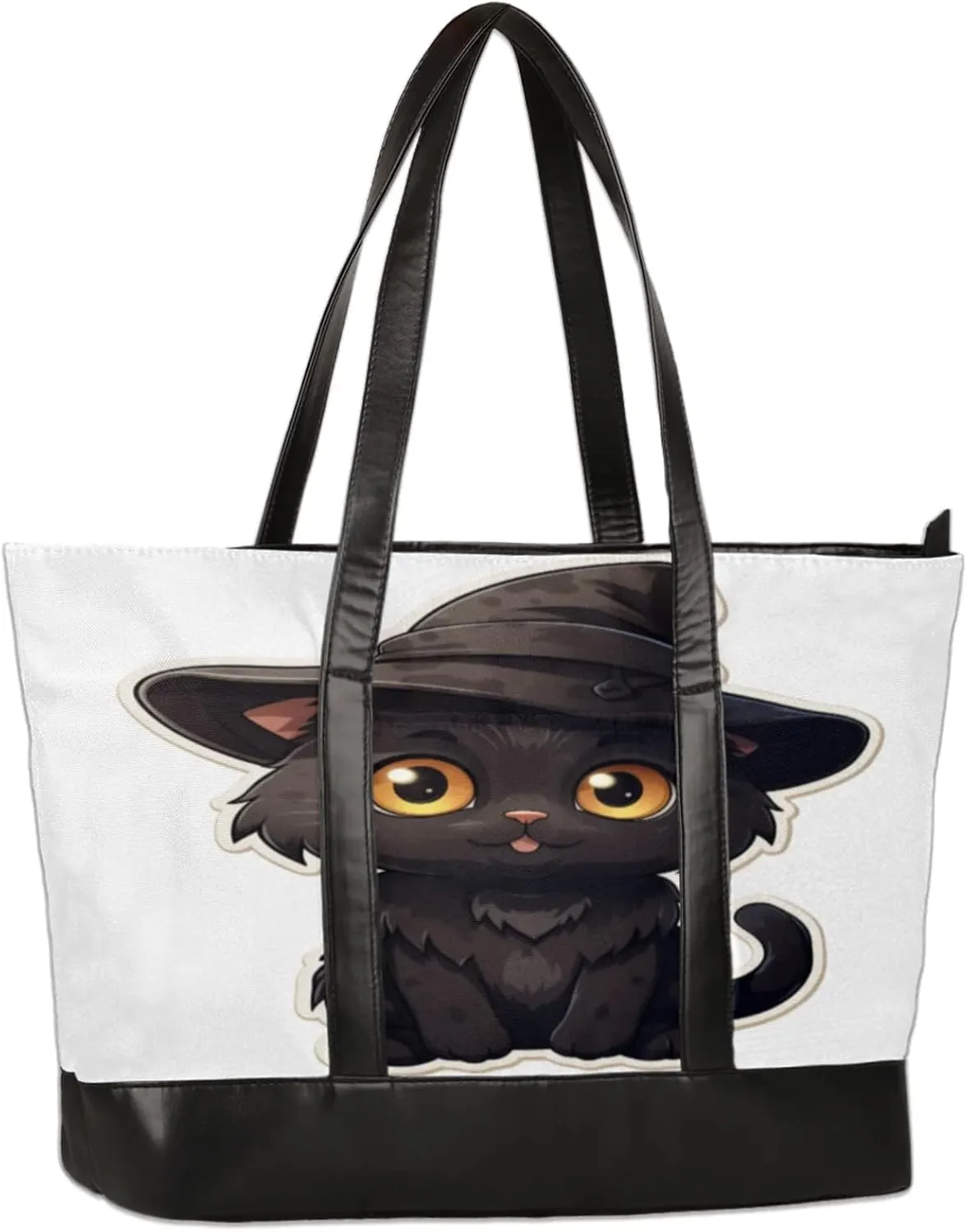 Cute Cat Hat Laptop Tote Bag for Women Lightweight Work Purse with Multiple Compartments Fits 13-15.6 Inch Laptop Tablet Shoulder Bag for Office Travel Daily Use