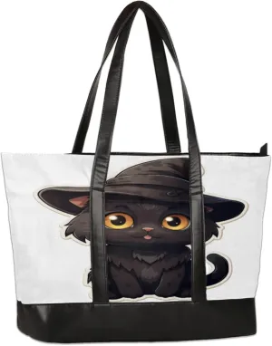 Cute Cat Hat Laptop Tote Bag for Women Lightweight Work Purse with Multiple Compartments Fits 13-15.6 Inch Laptop Tablet Shoulder Bag for Office Travel Daily Use