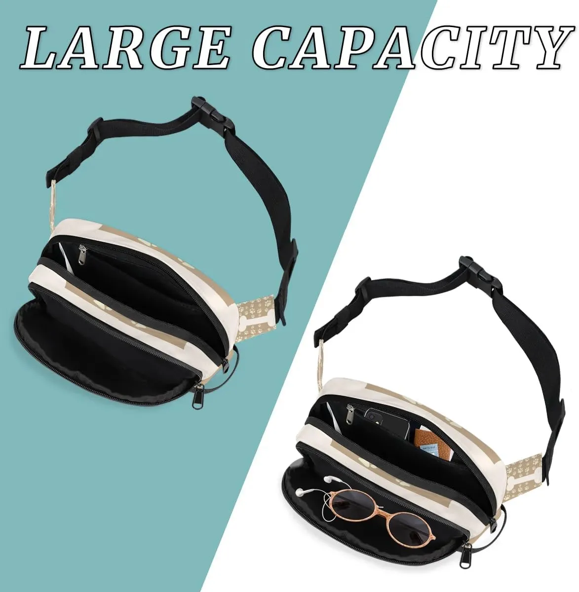 Cute Dog Paw Print Crossbody Bags for Women Trendy Waterproof Fanny Pack with Adjustable Strap Fanny Pack for Travel Shopping Running and Daily Use