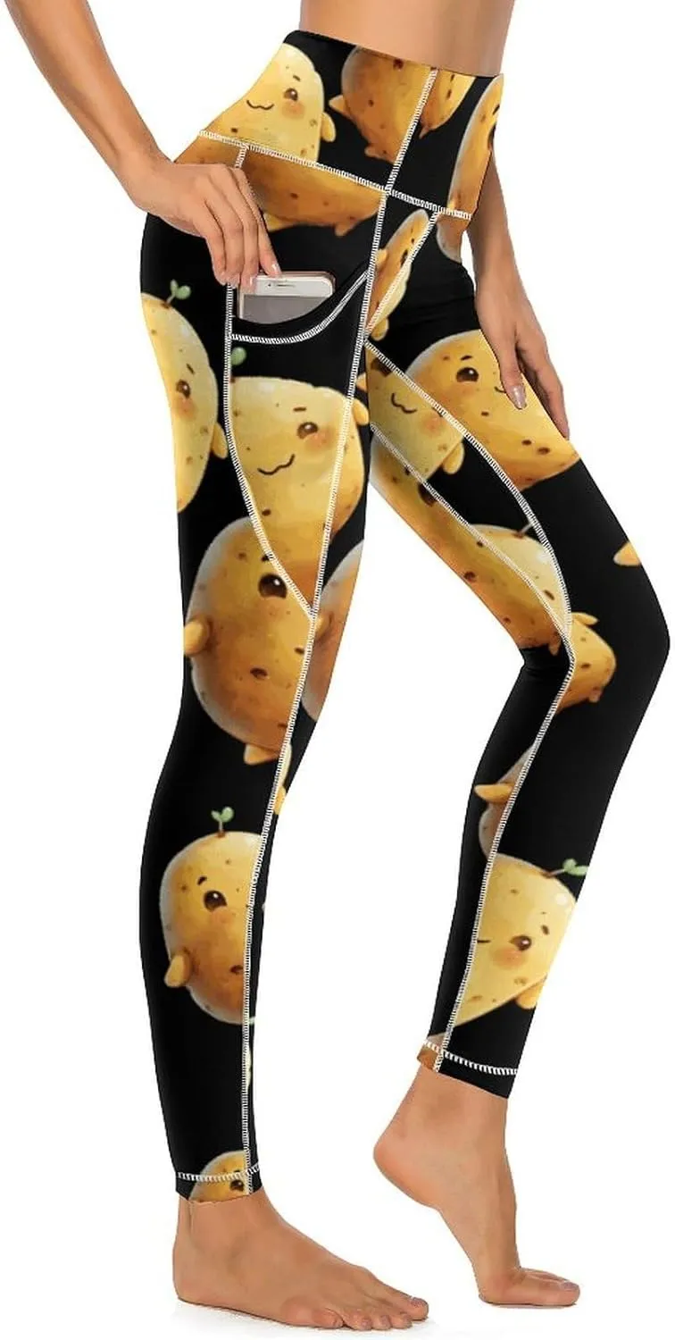 Cute Potato Women's Yoga Pants Leggings with Pockets High Waist Compression Workout Pants