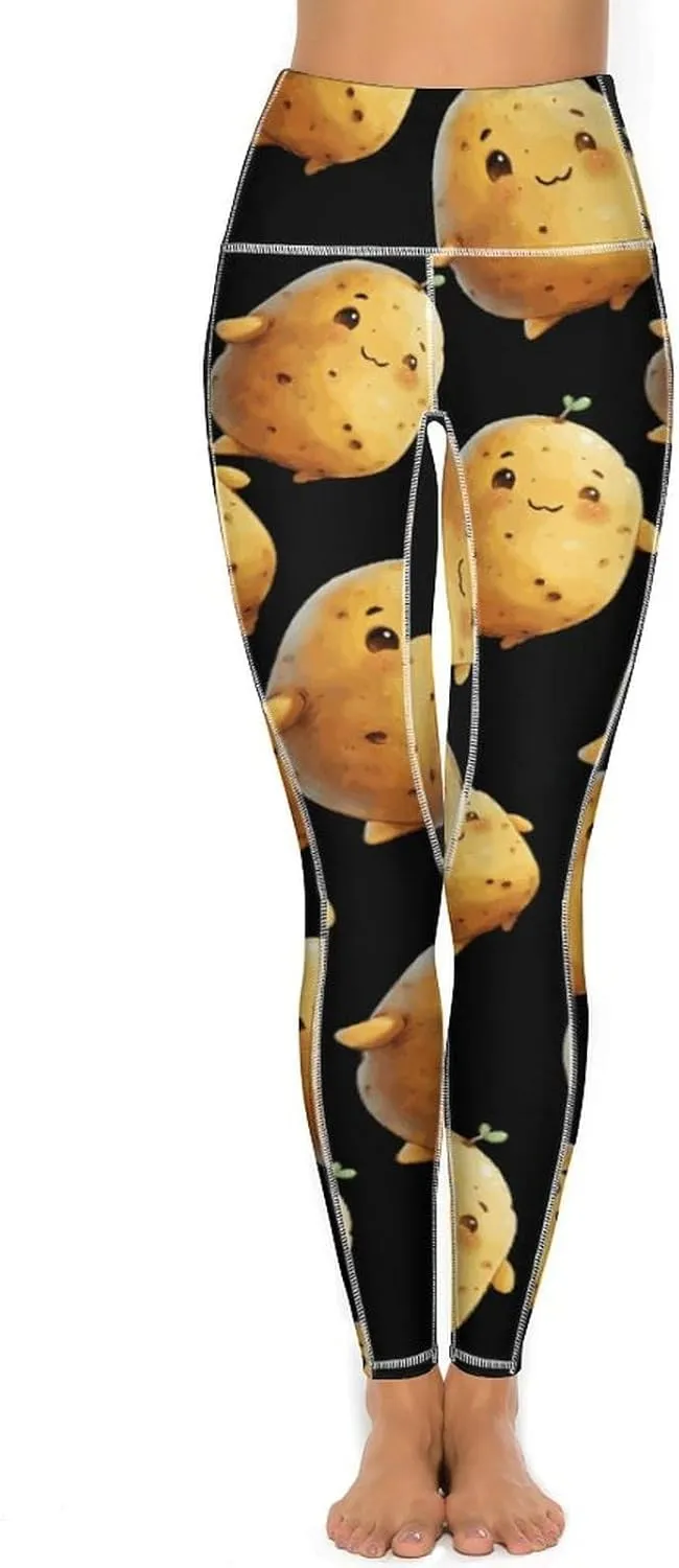 Cute Potato Women's Yoga Pants Leggings with Pockets High Waist Compression Workout Pants