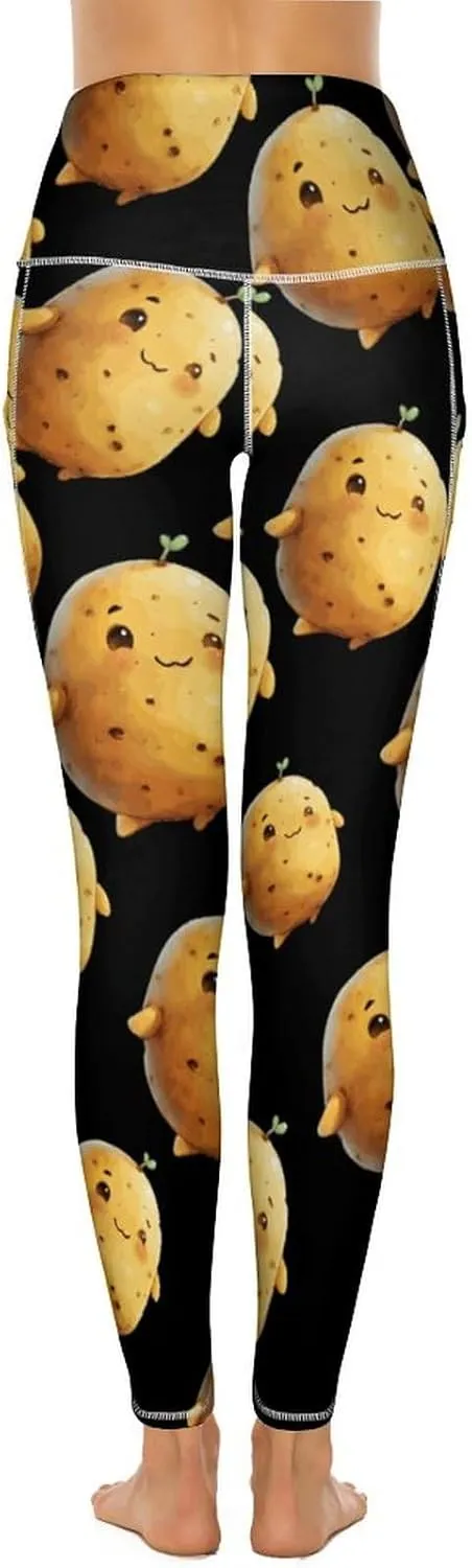 Cute Potato Women's Yoga Pants Leggings with Pockets High Waist Compression Workout Pants