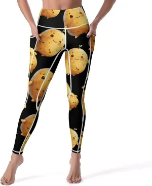 Cute Potato Women's Yoga Pants Leggings with Pockets High Waist Compression Workout Pants