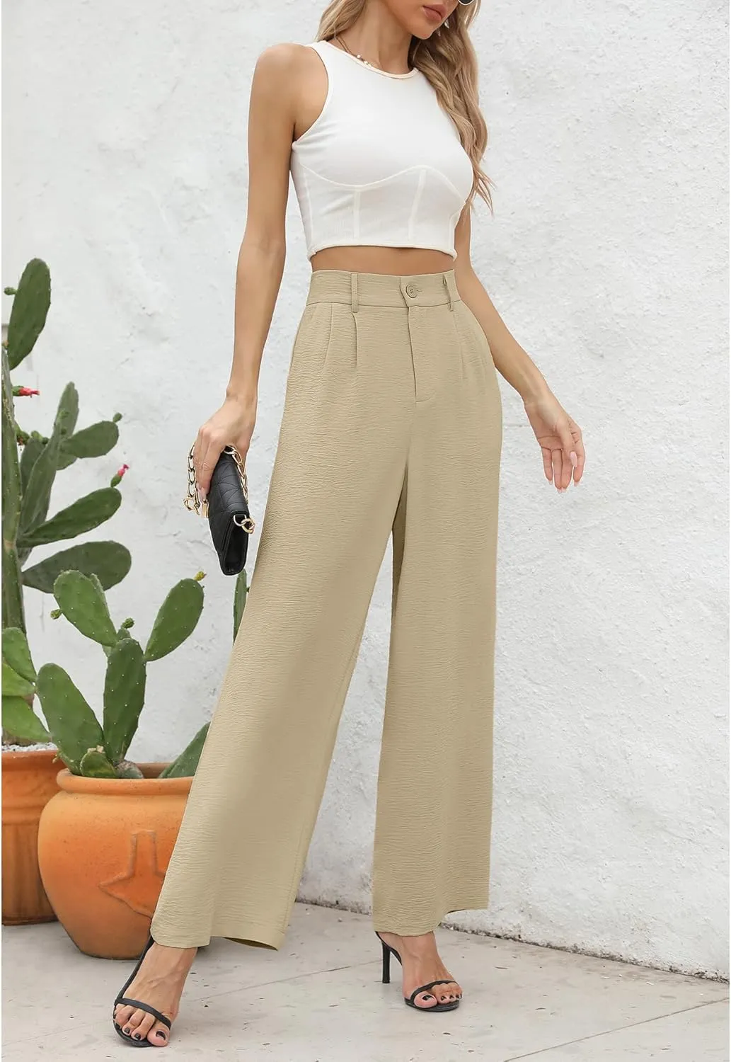 CZYINXIAN Women's Casual High Waisted Wide Leg Pants Flowy Business Work Casual Pants with Pockets