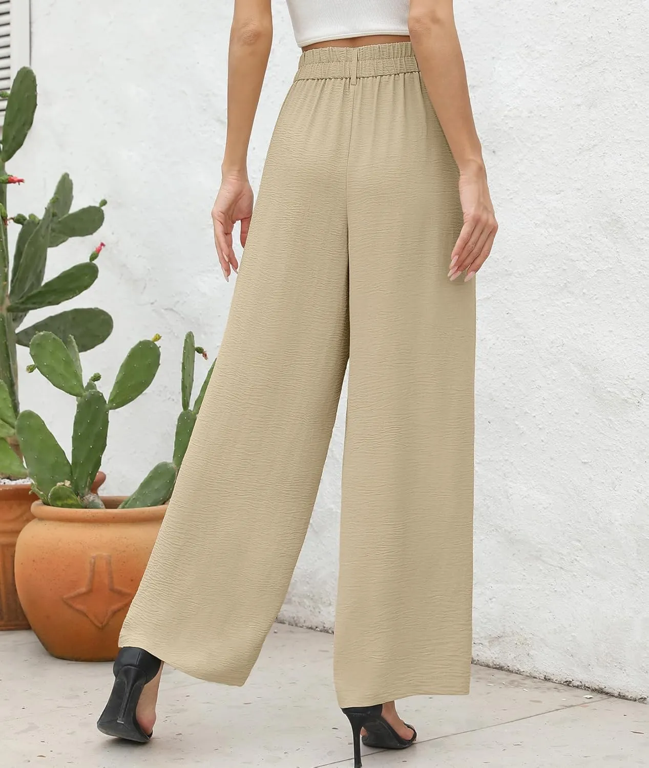 CZYINXIAN Women's Casual High Waisted Wide Leg Pants Flowy Business Work Casual Pants with Pockets