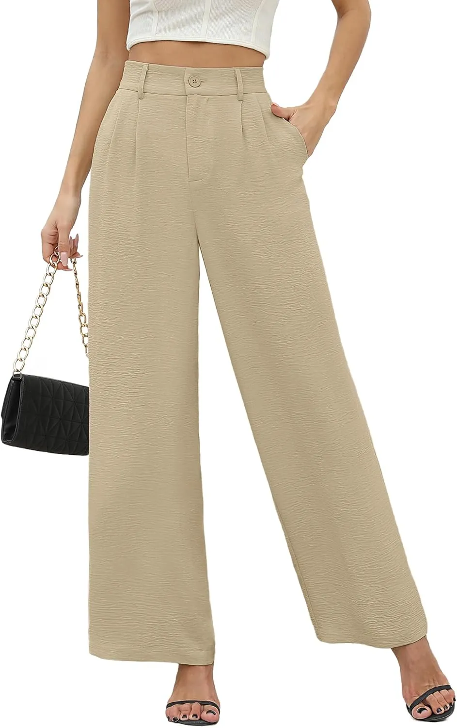 CZYINXIAN Women's Casual High Waisted Wide Leg Pants Flowy Business Work Casual Pants with Pockets