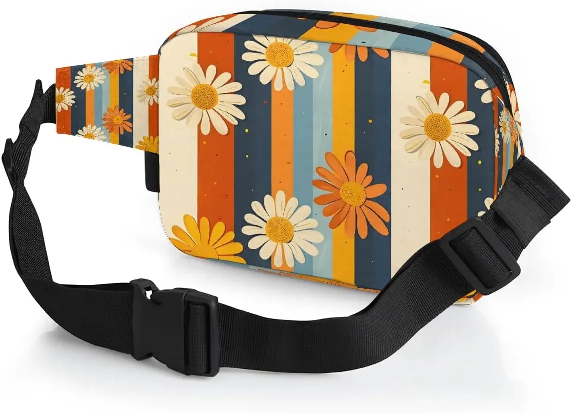 Daisy Stripe Crossbody Bags for Women Trendy Waterproof Fanny Pack with Adjustable Strap Fanny Pack for Travel Shopping Running and Daily Use