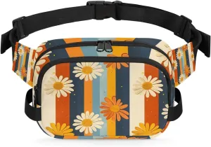 Daisy Stripe Crossbody Bags for Women Trendy Waterproof Fanny Pack with Adjustable Strap Fanny Pack for Travel Shopping Running and Daily Use