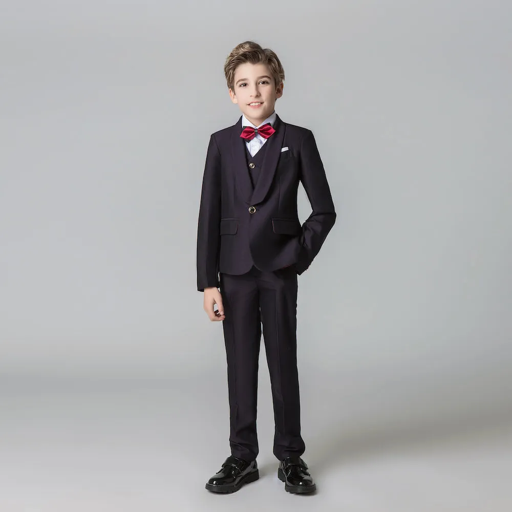 Dark Purple Formal Classic 5 Piece Kids Boys Suits