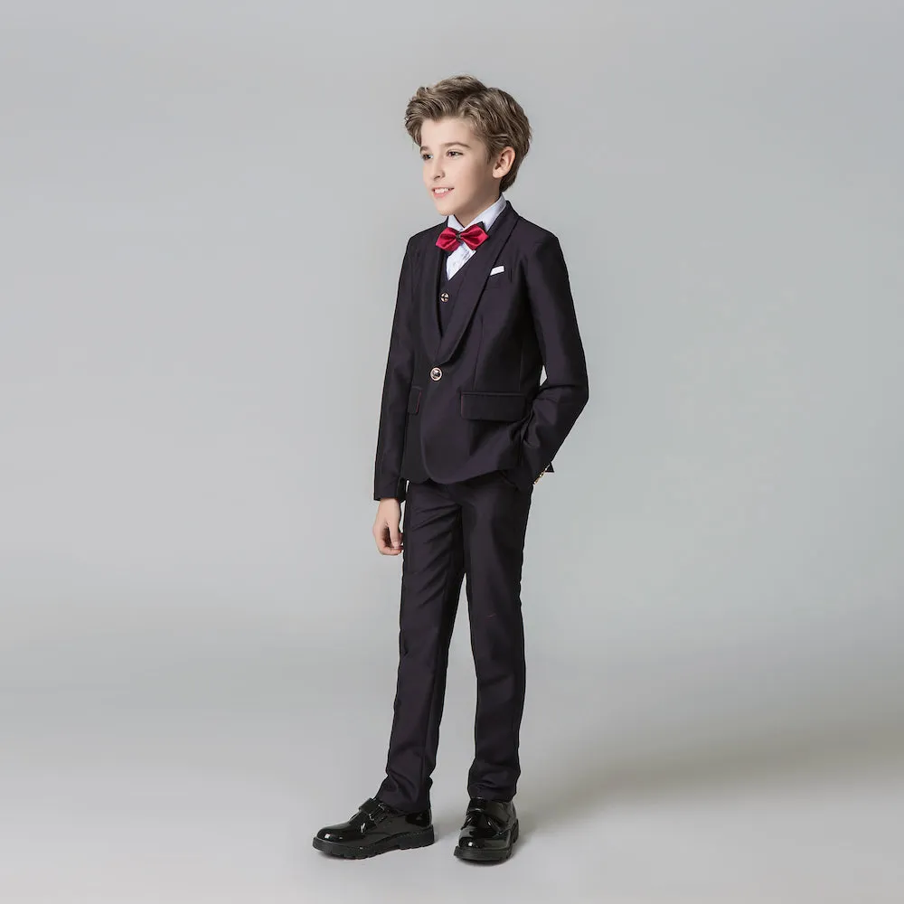 Dark Purple Formal Classic 5 Piece Kids Boys Suits