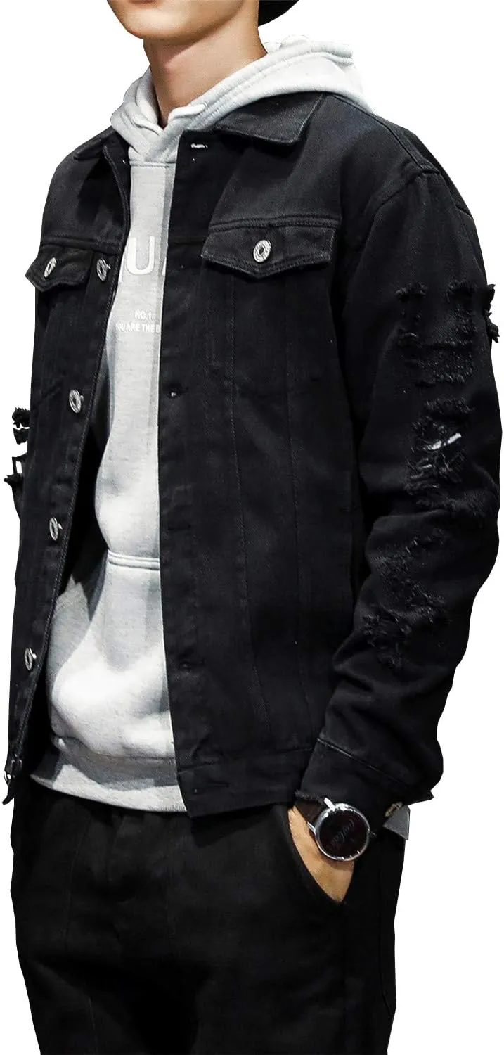 DAVID.ANN Men's Denim Jacket Slim Fit Trucker Coat