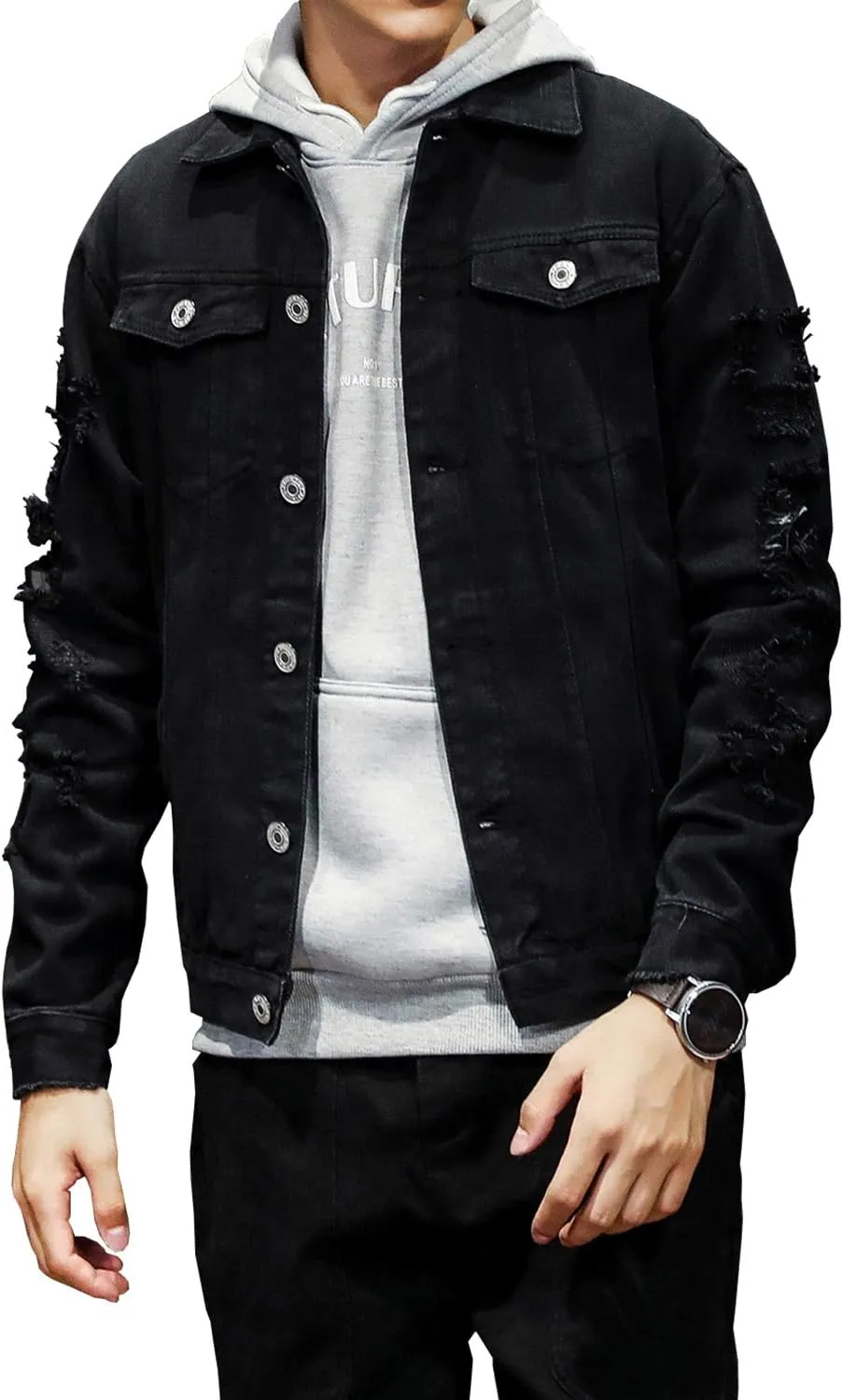DAVID.ANN Men's Denim Jacket Slim Fit Trucker Coat