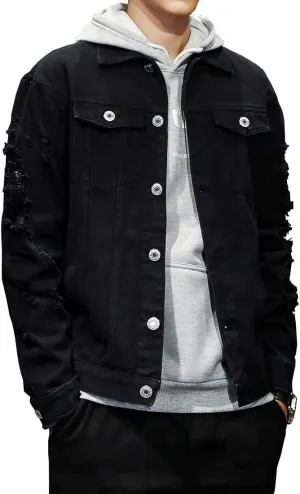 DAVID.ANN Men's Denim Jacket Slim Fit Trucker Coat