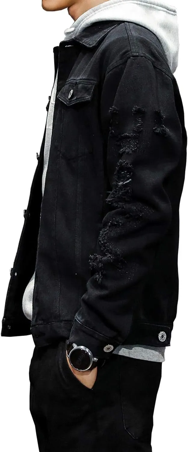 DAVID.ANN Men's Denim Jacket Slim Fit Trucker Coat