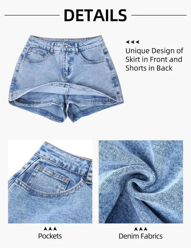 Denim Skort Women High Waist Mini Jean Skirt for Women Stretch Casual Mini Jean Skort