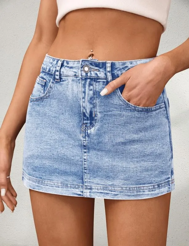 Denim Skort Women High Waist Mini Jean Skirt for Women Stretch Casual Mini Jean Skort