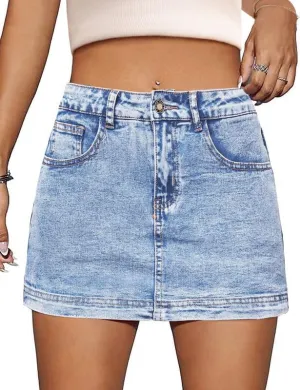 Denim Skort Women High Waist Mini Jean Skirt for Women Stretch Casual Mini Jean Skort