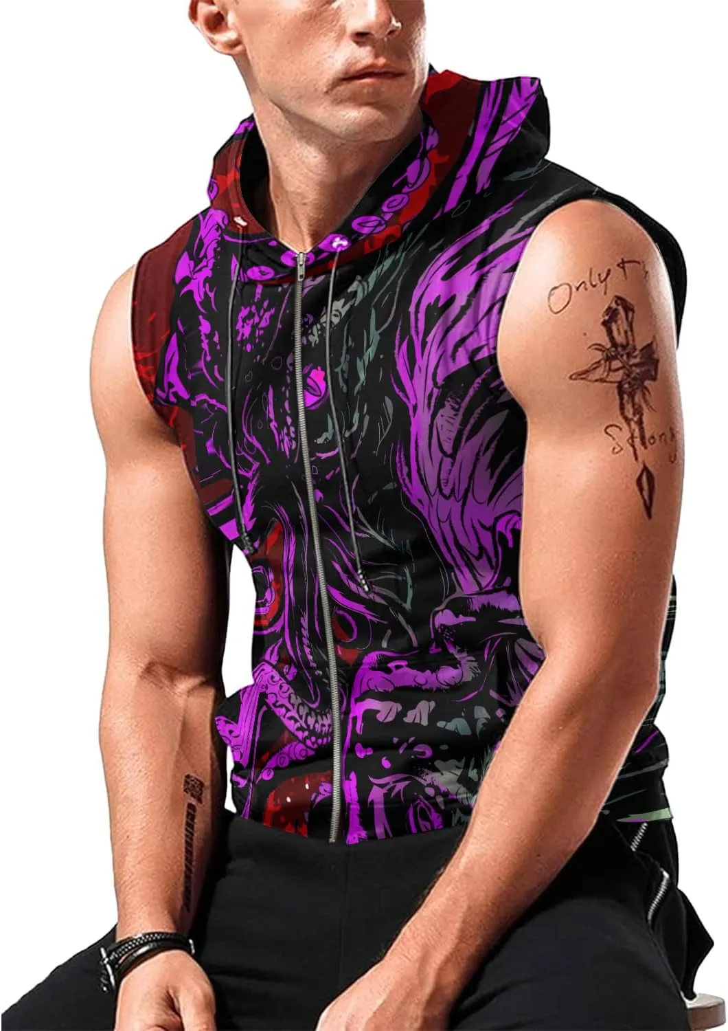 Desantiago Workout Hooded Tank Tops Sleeveless Gym Training Zip Hoodies Bodybuilding Muscle Cut Off Zip Hoodies For Men
