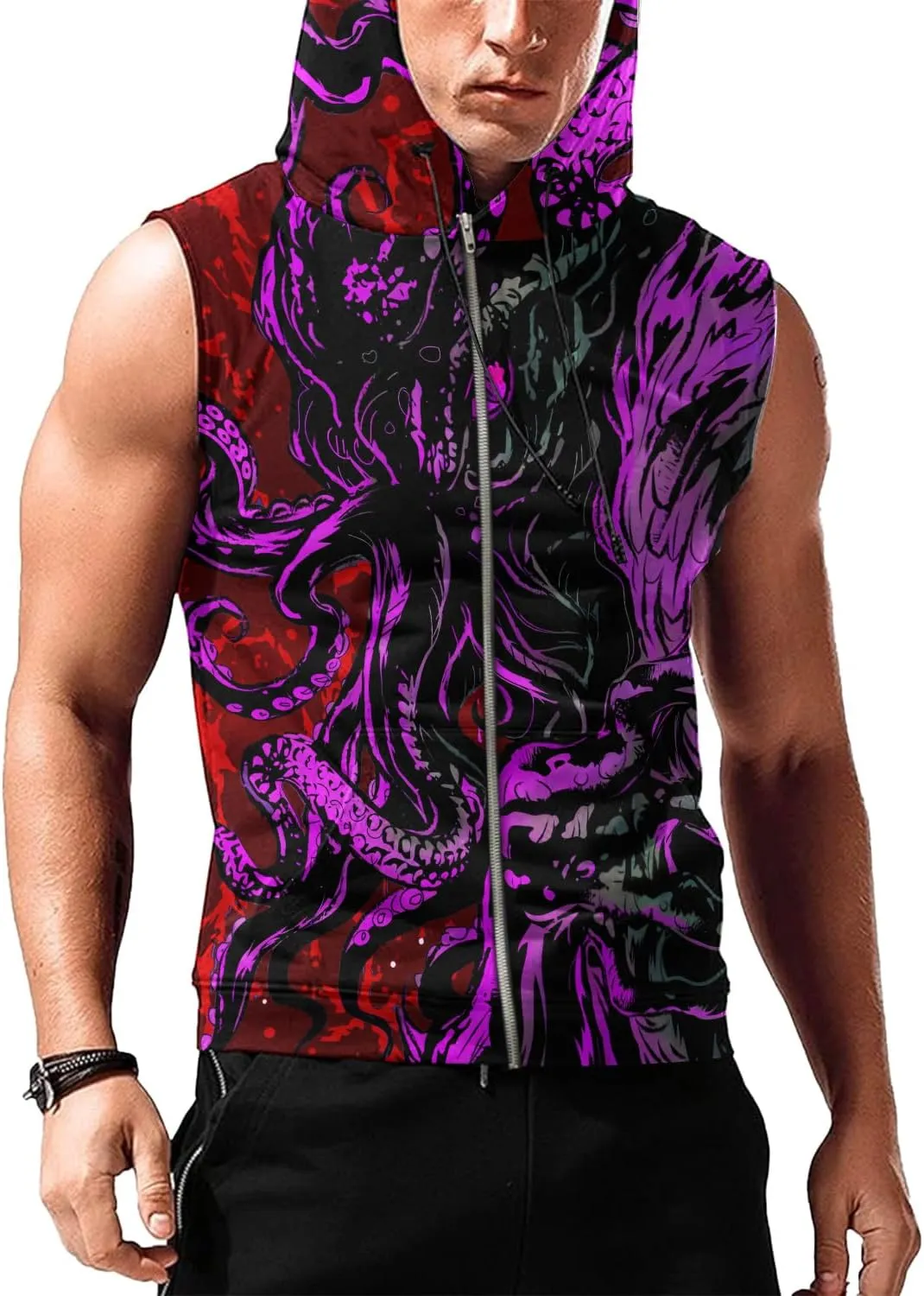 Desantiago Workout Hooded Tank Tops Sleeveless Gym Training Zip Hoodies Bodybuilding Muscle Cut Off Zip Hoodies For Men