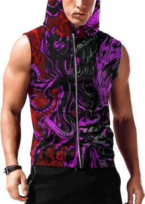 Desantiago Workout Hooded Tank Tops Sleeveless Gym Training Zip Hoodies Bodybuilding Muscle Cut Off Zip Hoodies For Men