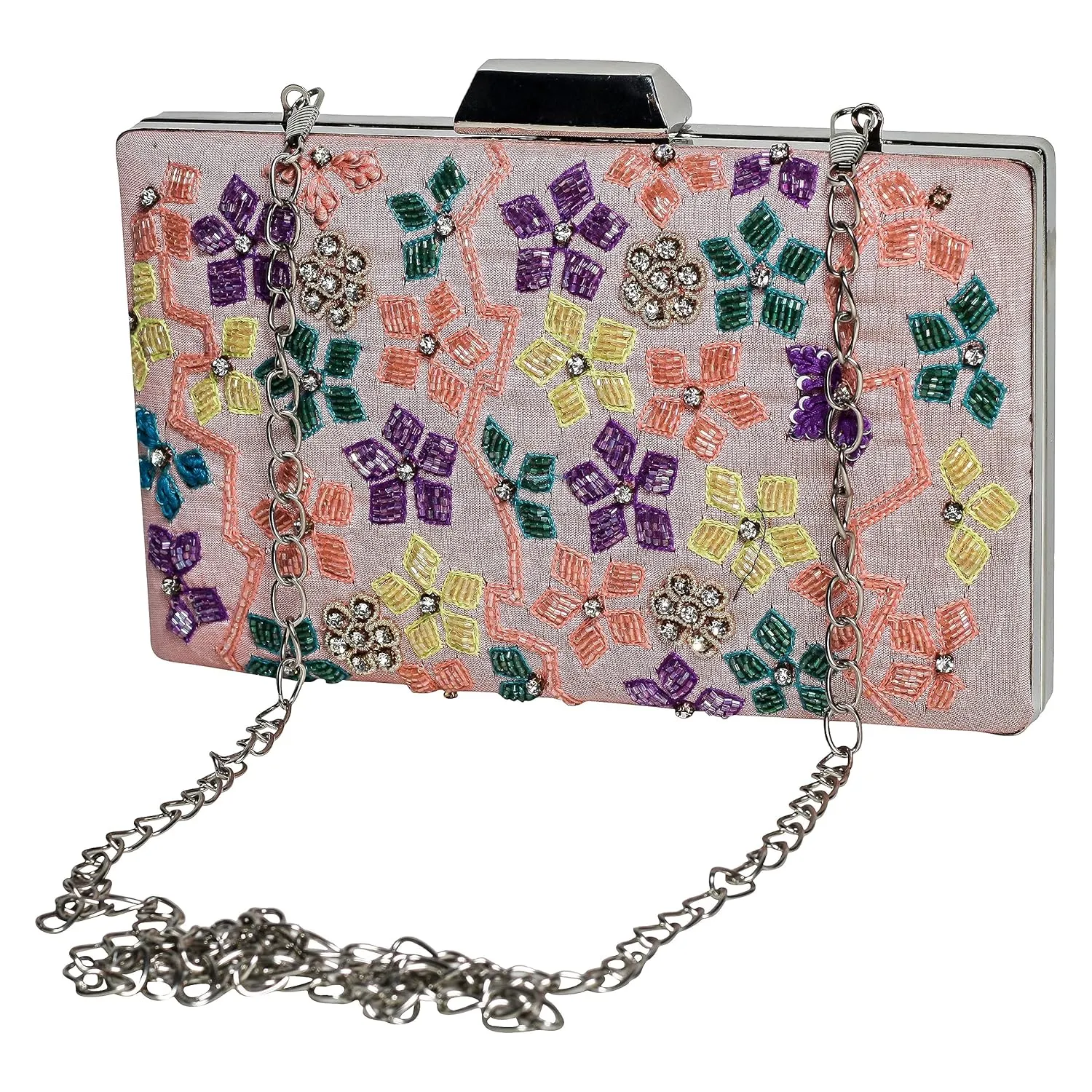 Designer Purse 8x4 Elegant Metal Binding Evening Purse, Clutch Evening Bag with Chain, Fashion Sparkly Party Prom Purse, Suitable for Shopping Party Daily Use