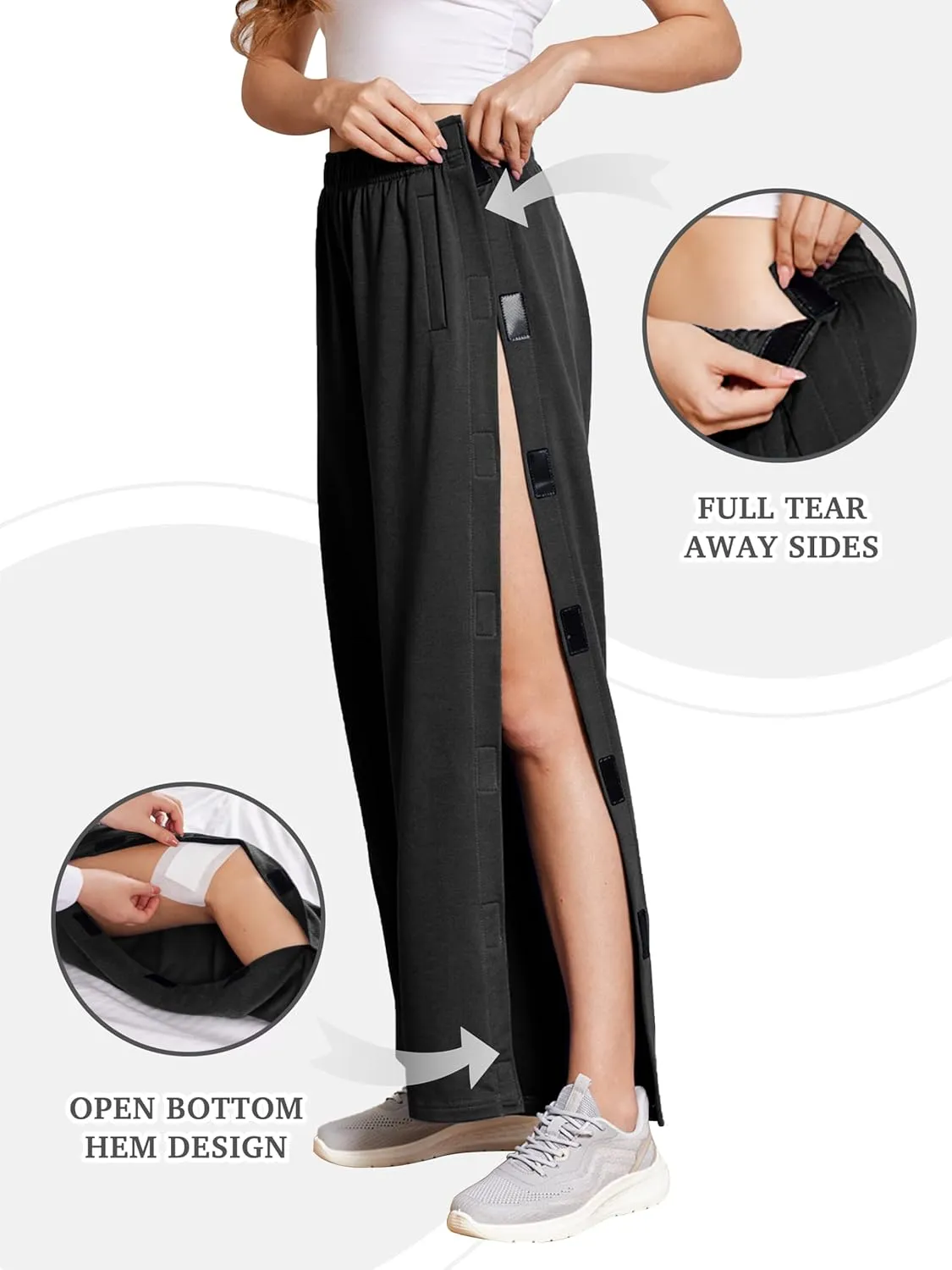 Deyeek Tear Away Pants for Women Side Snap Button Sweatpants Loose Fit Casual Post Surgery Adaptive Clothing with Pockets