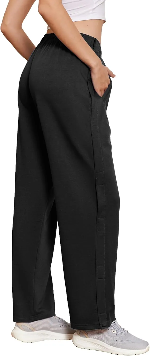 Deyeek Tear Away Pants for Women Side Snap Button Sweatpants Loose Fit Casual Post Surgery Adaptive Clothing with Pockets