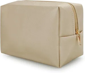 DOB SECHS PU Leather Cosmetic Bag Portable Toiletry Bag for Daily Use Cosmetic Organizer Water-resistant Make up Organizer Light Weight Travel Makeup Bag Cosmetic Pouch (Golden, L)