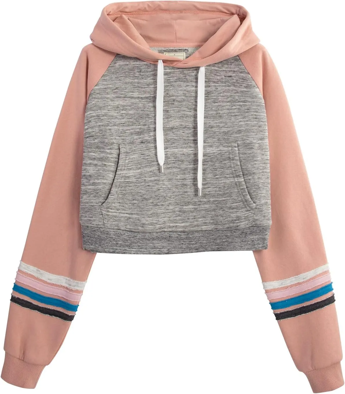 DOUBLJU Casual Crop Hoodies Long Sleeve Pullover Drawstring Hooded Sweatshirts Basic Cropped Tops for Womens with Plus Size