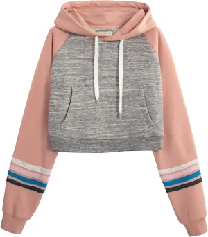 DOUBLJU Casual Crop Hoodies Long Sleeve Pullover Drawstring Hooded Sweatshirts Basic Cropped Tops for Womens with Plus Size