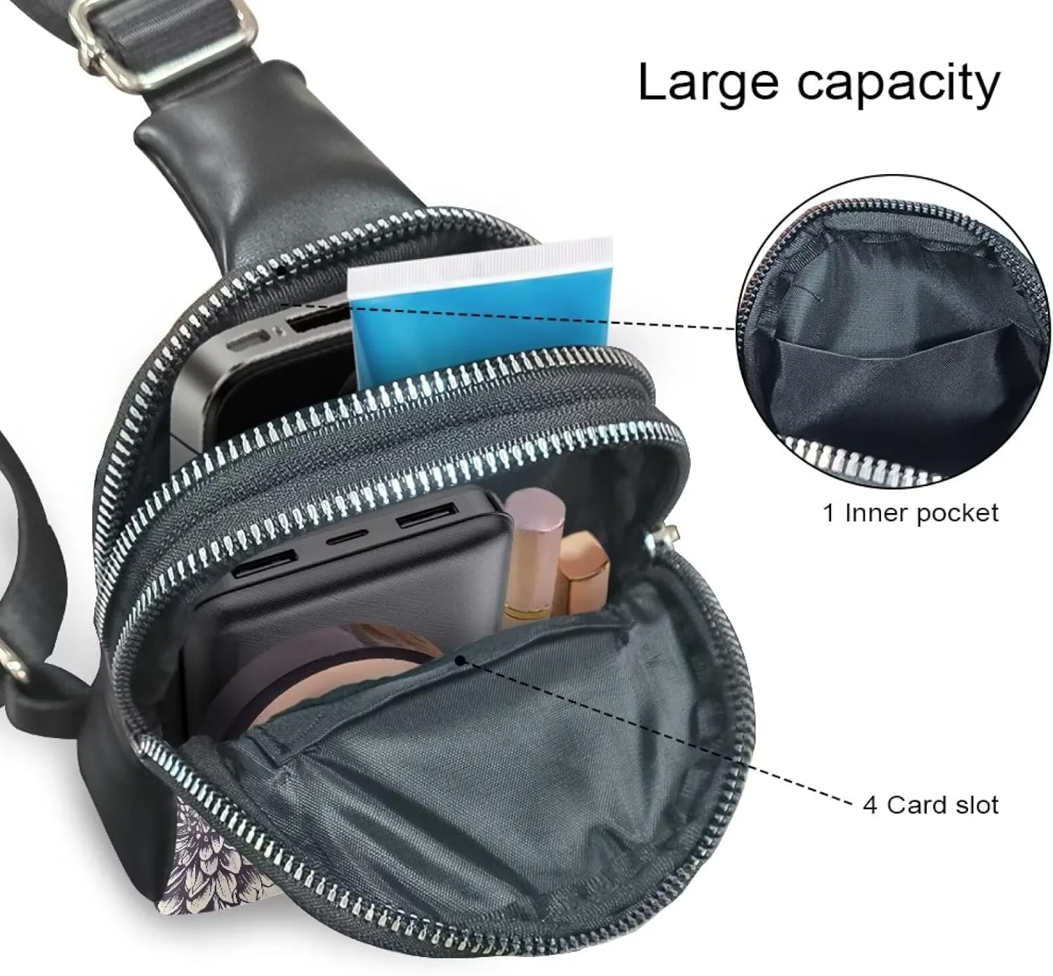 Drawing Bird Flowers Crossbody Bag for Women Small Sling Bag, Sketch Flower Botanical PU Leather Chest Bag Fanny Packs for Travel, Daily Use, Cycling