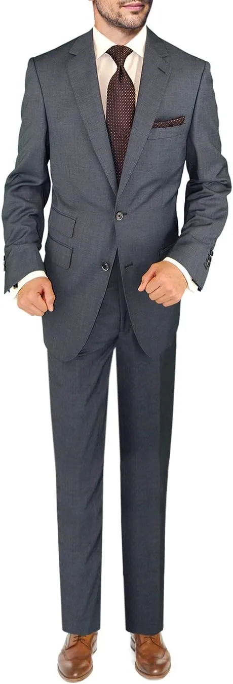 DTI BB Signature Italian Men's Two Button 2 Piece Wool Suit Ticket Pocket Jacket