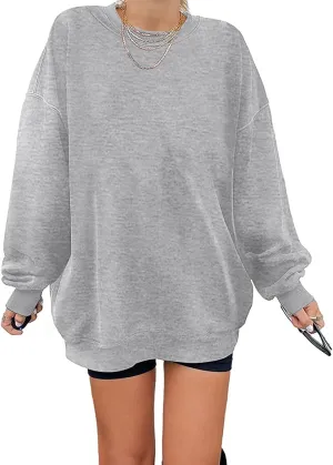 Ebifin Women's Oversized Long Sleeve Sweatshirts Pure Color Round Neck Casual Pullover Shirt