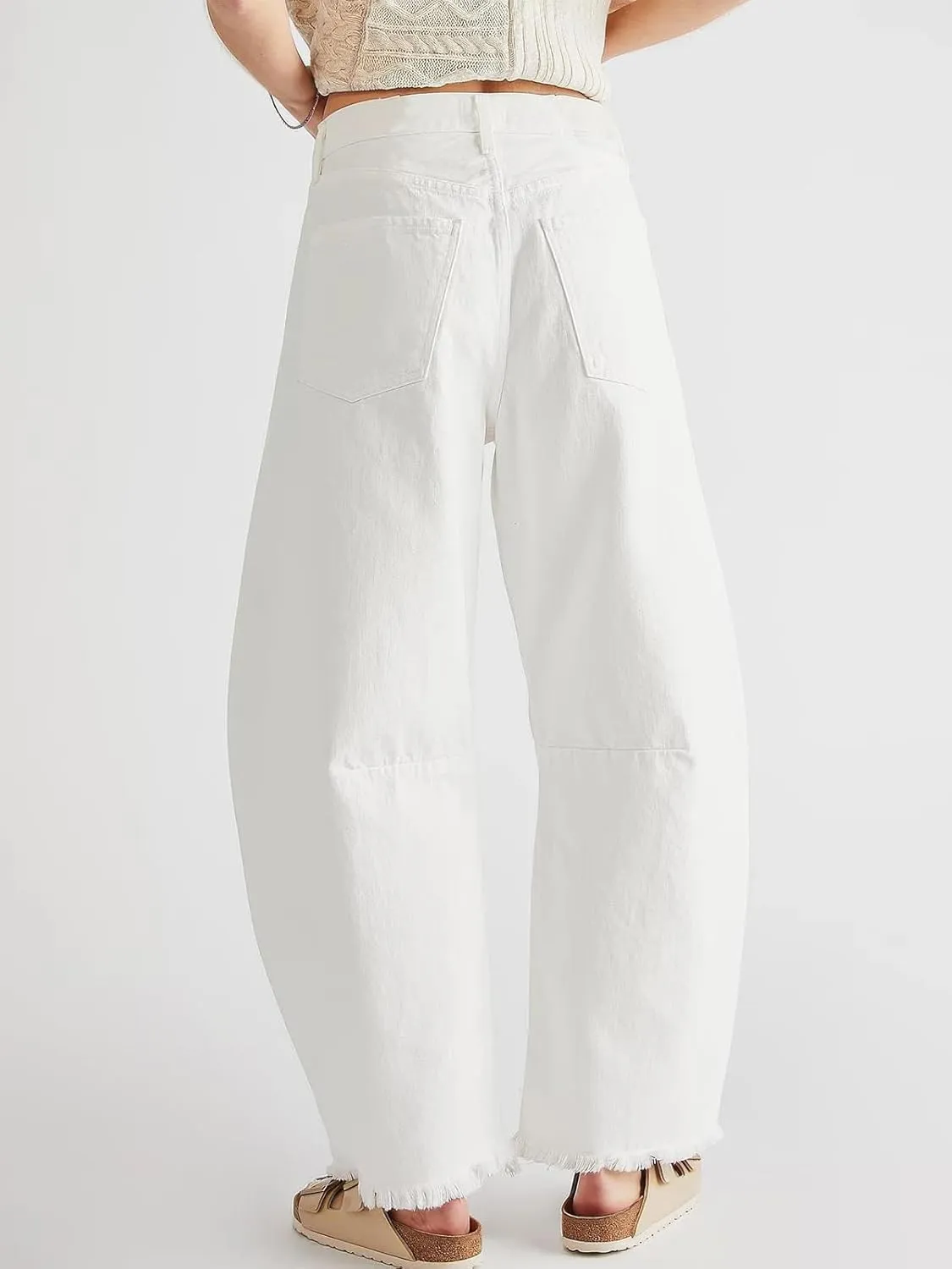 ebossy Barrel Jeans for Women Ripped Distressed High Waist Y2K Wide Leg Frayed Hem Denim Pant Harem Trousers