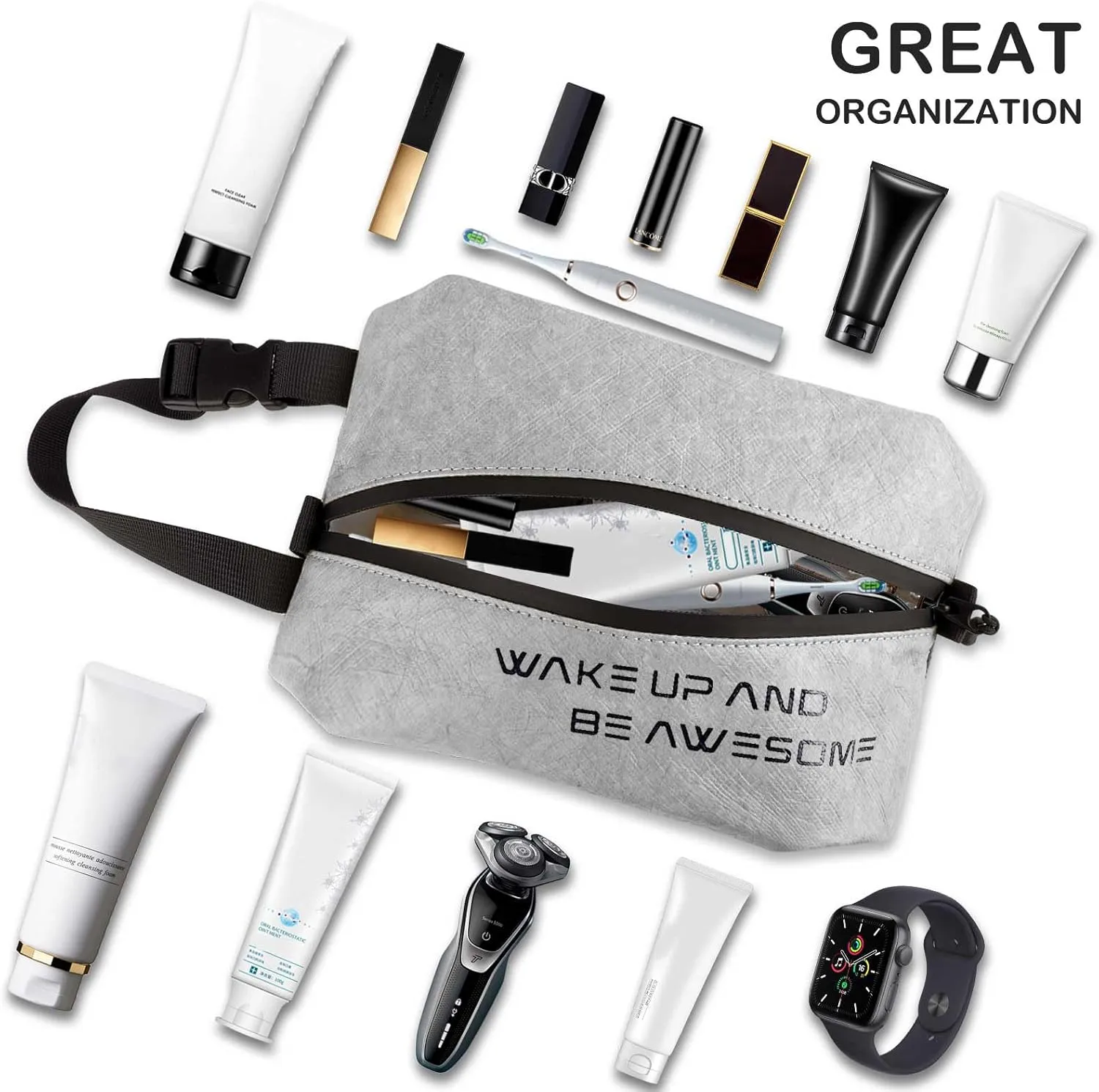 Eco-Friendly Travel Toiletry Bag for Men & Women - Lightweight Waterproof Cosmetic Bag, Small Hygiene Organizer for Toiletries Wet Bag, Perfect for Travel, Gym, or Daily Use (Grey)