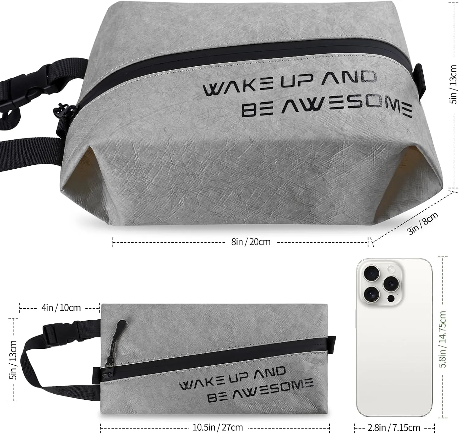 Eco-Friendly Travel Toiletry Bag for Men & Women - Lightweight Waterproof Cosmetic Bag, Small Hygiene Organizer for Toiletries Wet Bag, Perfect for Travel, Gym, or Daily Use (Grey)