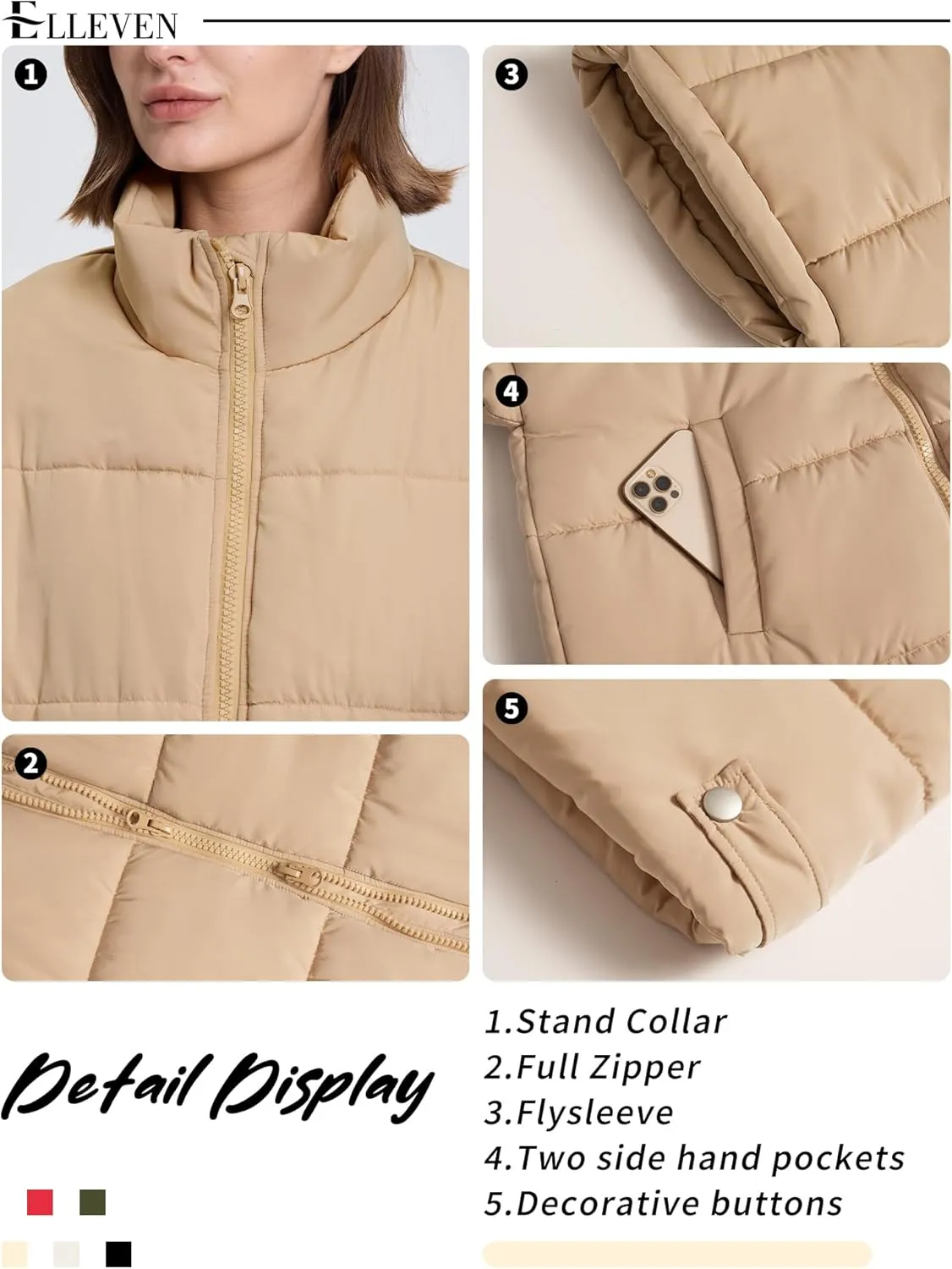 ELLEVEN Women's Oversized Puffer Vest - Quilted Stand Collar Sleeveless Vest with Pockets